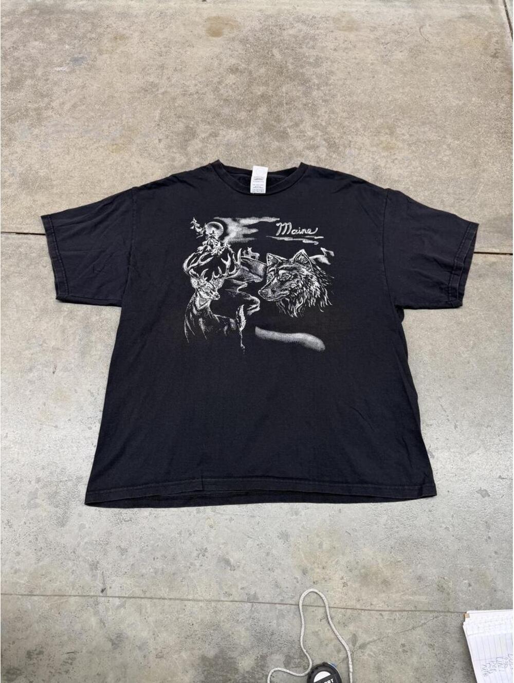 vintage maine destination black animal wolf shirt size xl